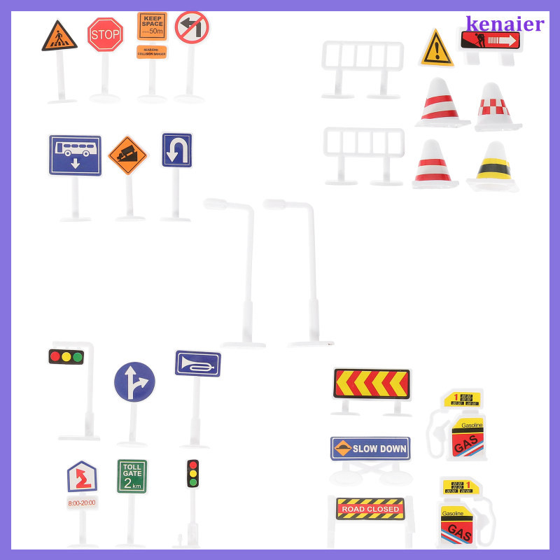 Toy Traffic Sign Model Road Signs Set Mini Cones Street Playset kenaier ...