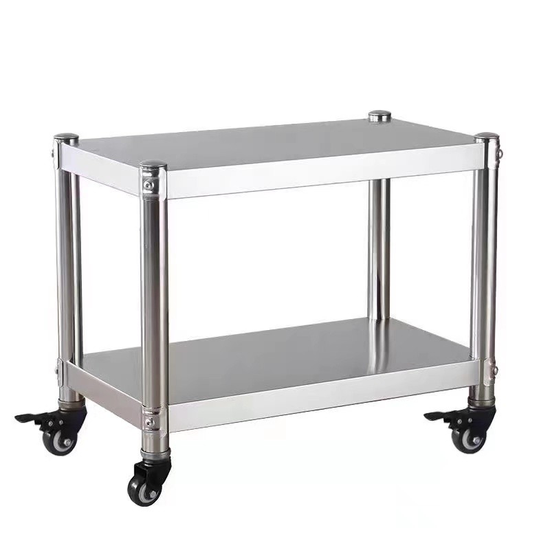 Movable Stainless Steel Storage Rack with Wheels Two-Layer Universal ...