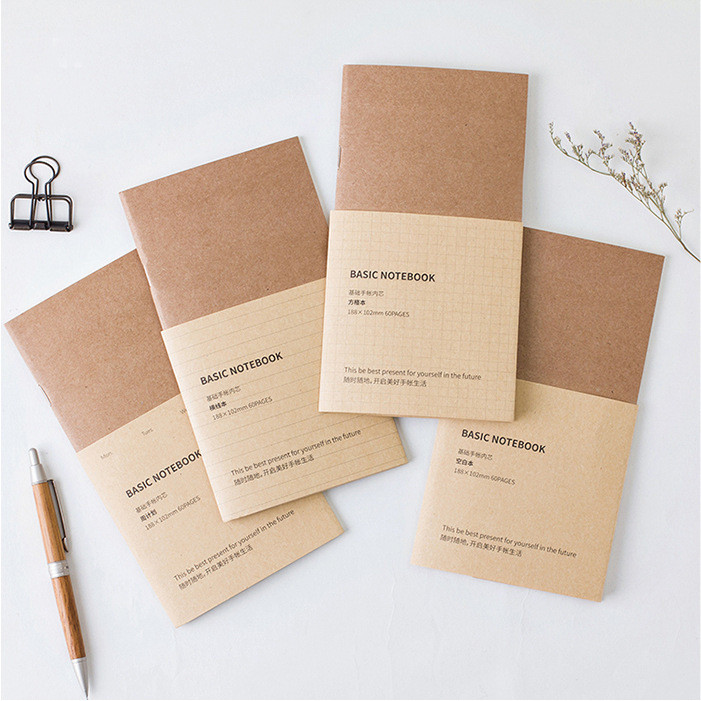 (NDD) Kraft Paper Cover Notebook Slim Pocket Journal Grid Lined Blank ...