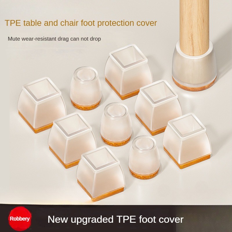 [8 PCS] TPE Table Chair Leg Protector Silent Foot Cover Thickened Felt ...