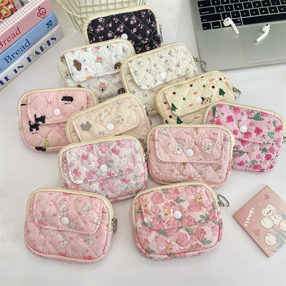 New Pink Quilted Coin Purse Cute Cartoon Card Holder Key Case