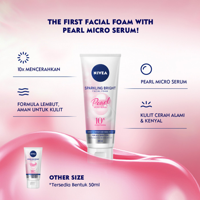 Nivea Sparkling Bright Whitening Facial Foam 50ml - 100ml / Merah Jingga Official - Gambar 3