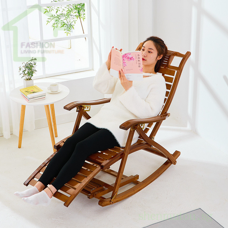 Bamboo Rocking Chair Recliner Foldable Lunch Break Chair Home Nap Cool ...