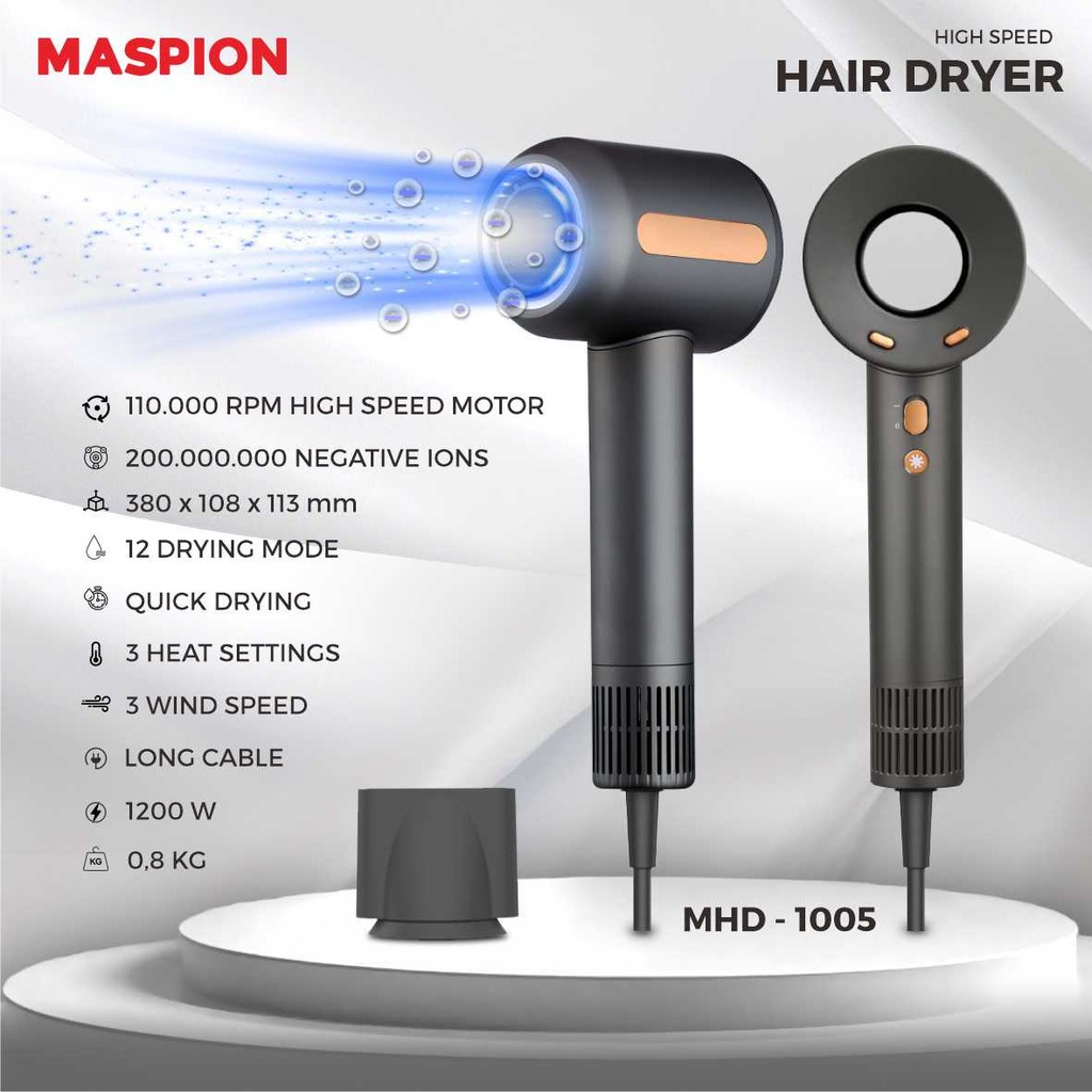 Maspion Hair Dryer Pengering Rambut Kecepatan Tinggi MHD-1005 - Gambar 2