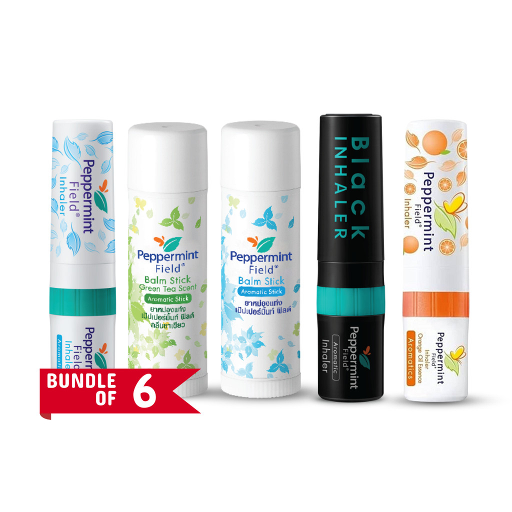 [Bundle of 6] Peppermint Field Nasal Inhaler 2cc Orange Oil Black Green ...