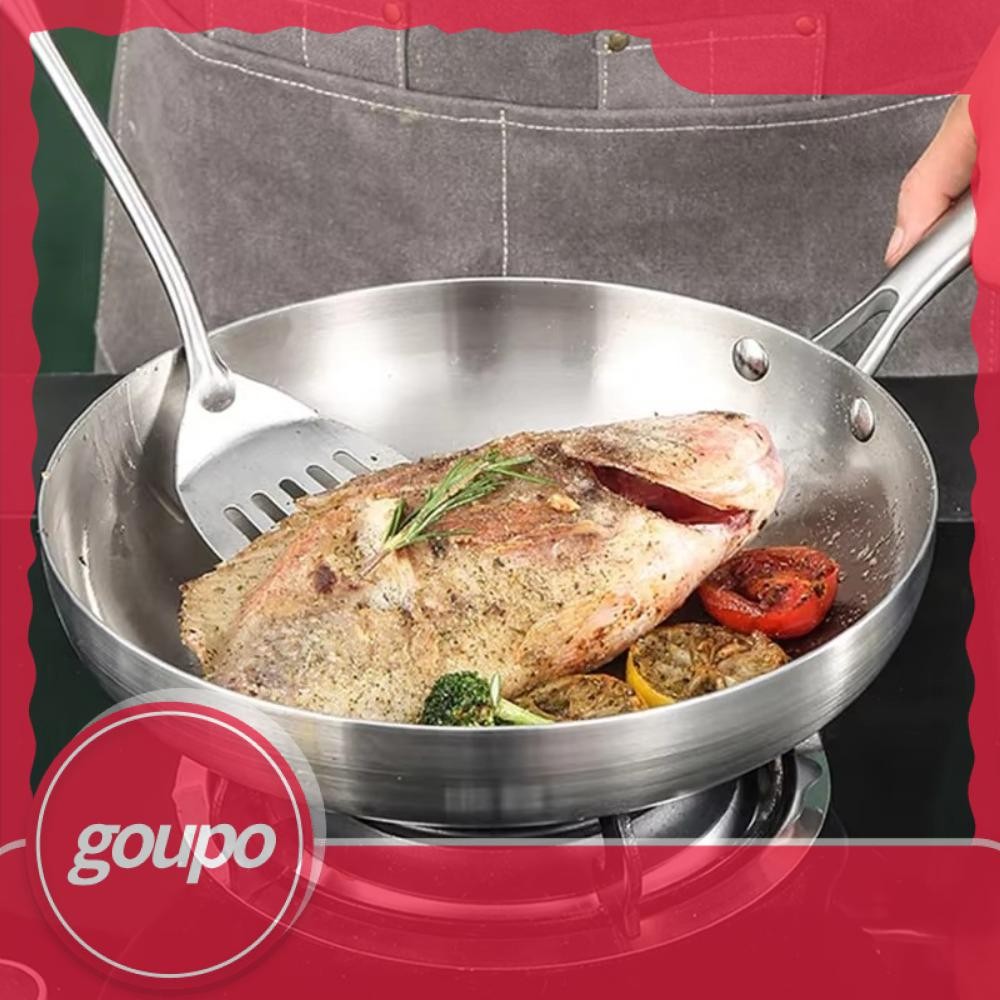 GOUPO 304 Stainless Steel Frying Pan Multi-functional Non-coated ...