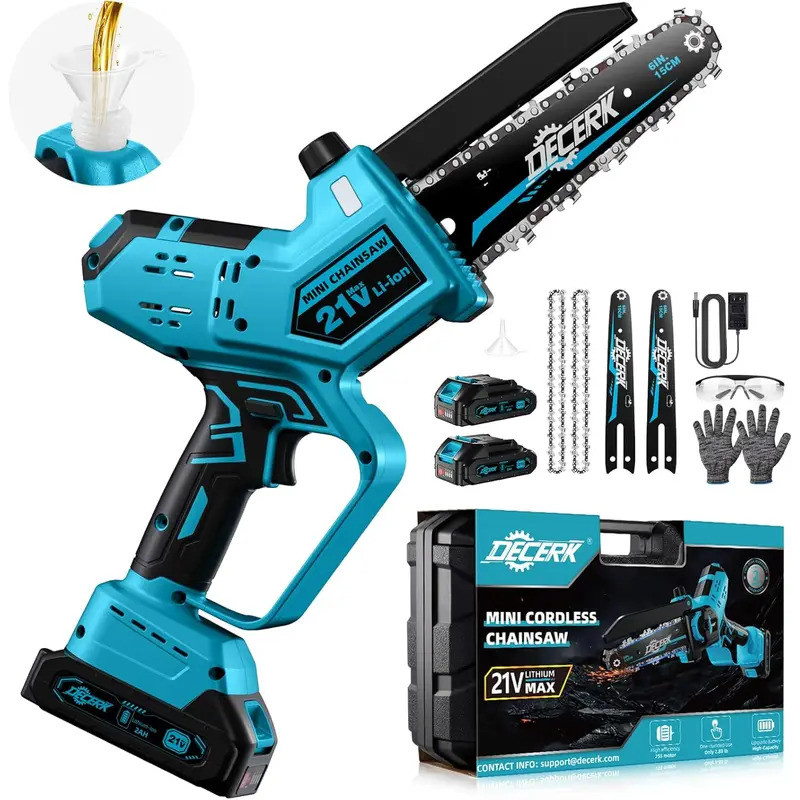 Mini Chainsaw Cordless - DECERK Brushless 6 Inch Electric Chain Saw ...