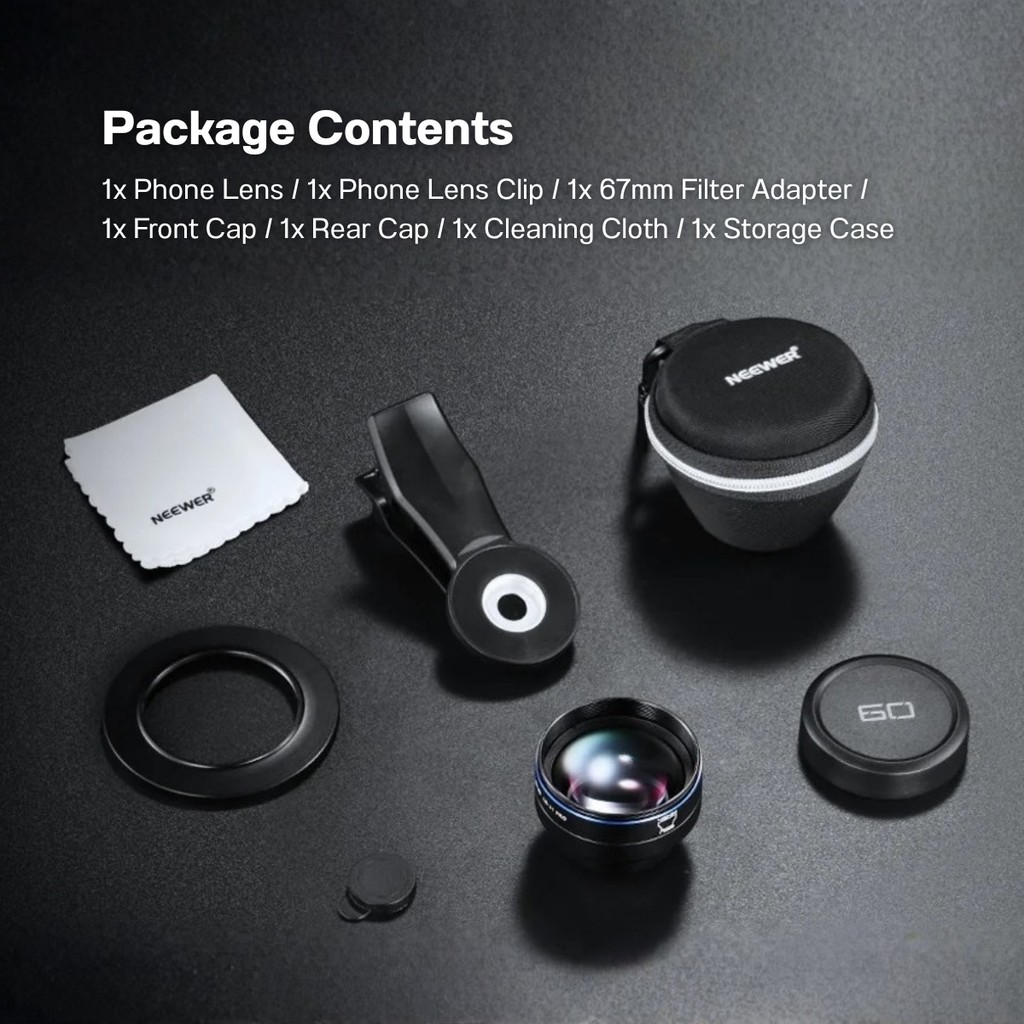 NEEWER Mobile Zoom Lens Telephoto LS41 Pro 60mm HD Magnification 2X ...