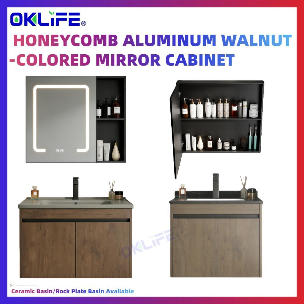 Nordic walnut bathroom cabinet with ceramic washbasin small apartment bathroom vanity combo