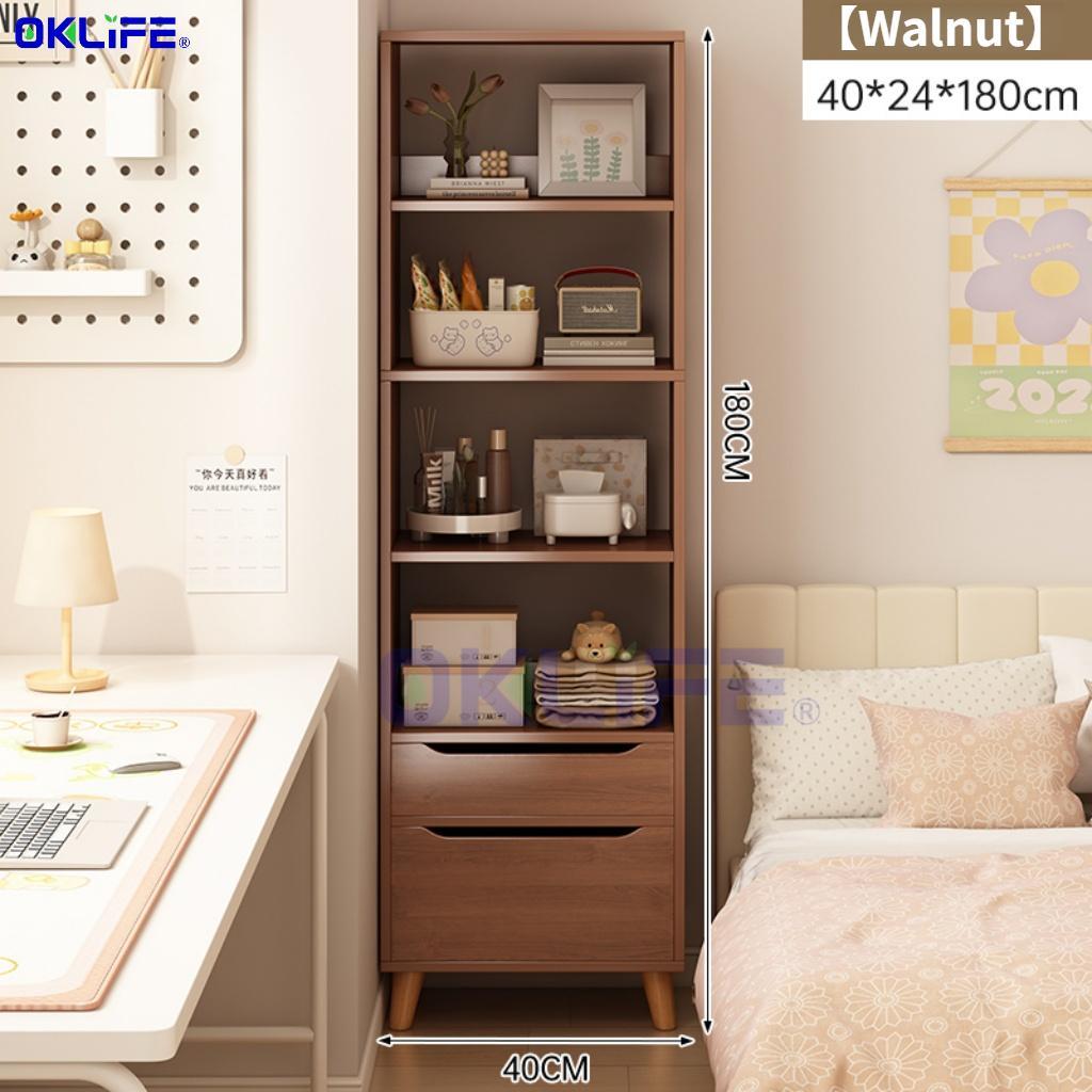 Tall Narrow Bookshelf with Drawers Wooden Storage Cabinet Open Shelf Unit for Bedroom Living Room view 12