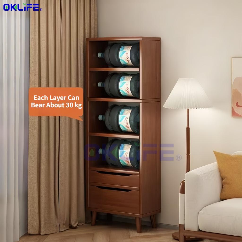 Tall Narrow Bookshelf with Drawers Wooden Storage Cabinet Open Shelf Unit for Bedroom Living Room alternate view
