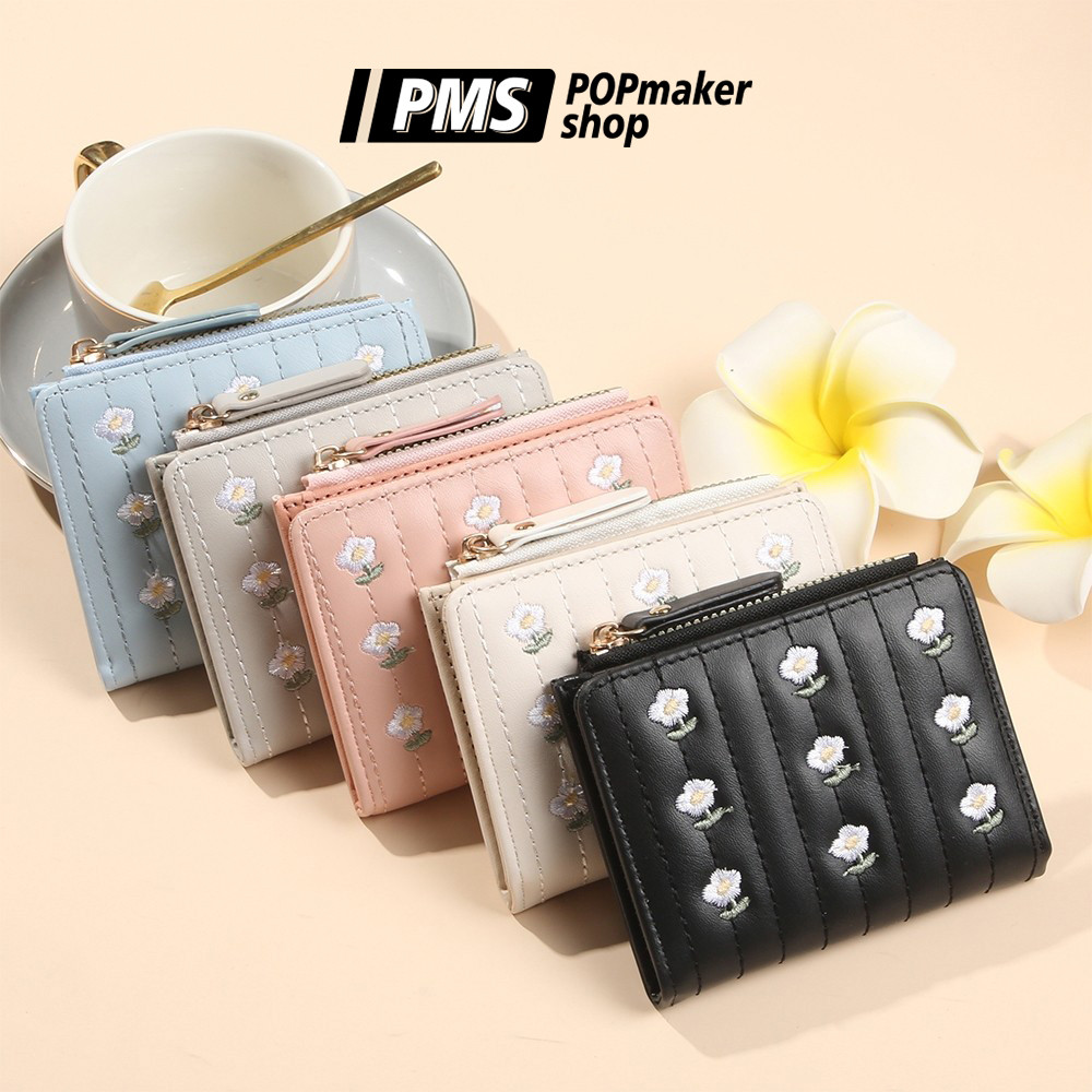 POPmaker shop Dompet Lipat Motif Bunga Bordir 883 / Dompet Koin Lucu Simple​ - Dompet Fashion Cantik dengan Desain yang Praktis COD