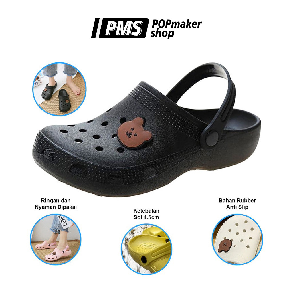 POPmaker shop Sandal Wanita SP37 - Motif Bear Simple dengan Bahan Karet Empuk dan Elastis, Desain Minimalis, Nyaman untuk Penggunaan Sehari-hari COD