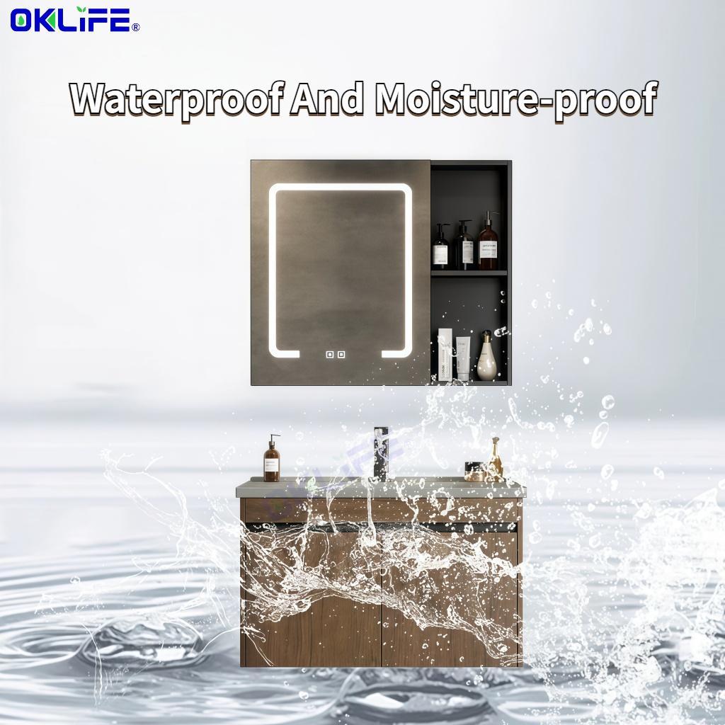 Nordic walnut bathroom cabinet with ceramic washbasin small apartment bathroom vanity combo view 6