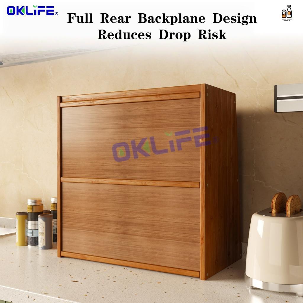 Natural Bamboo Countertop Cabinet Fluted Glass Door Kitchen Spice Rack Organizer for Home view 7