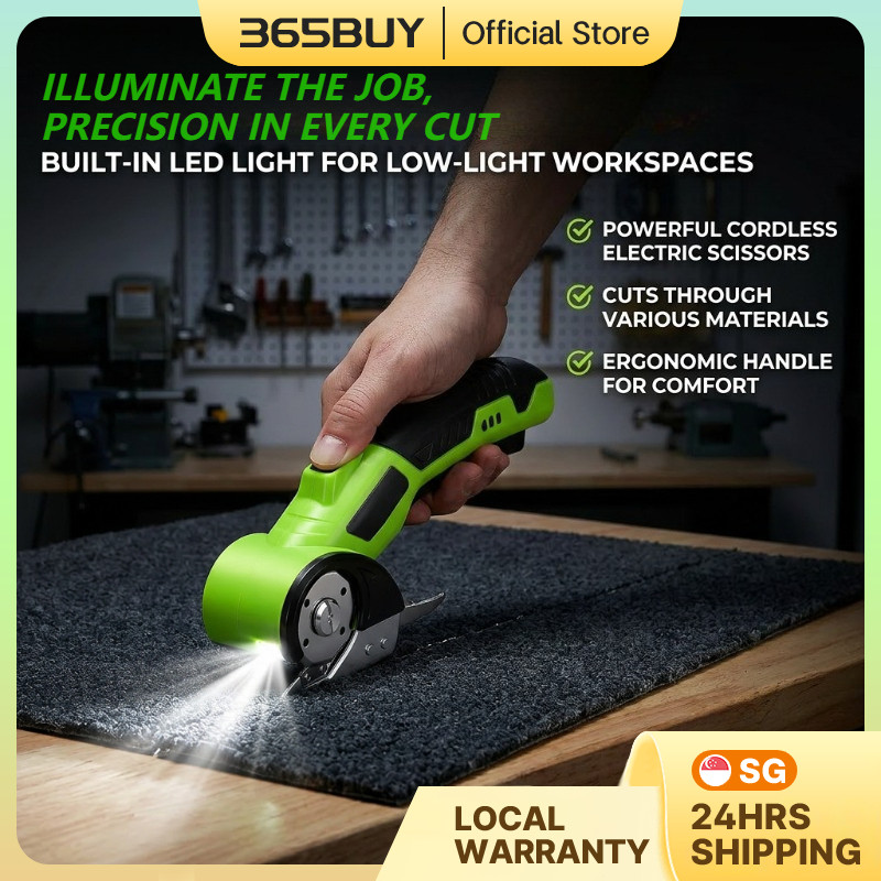 [SG] Rechargeable Cordless Electric Scissors LED Safety Lock Heavy Duty ...