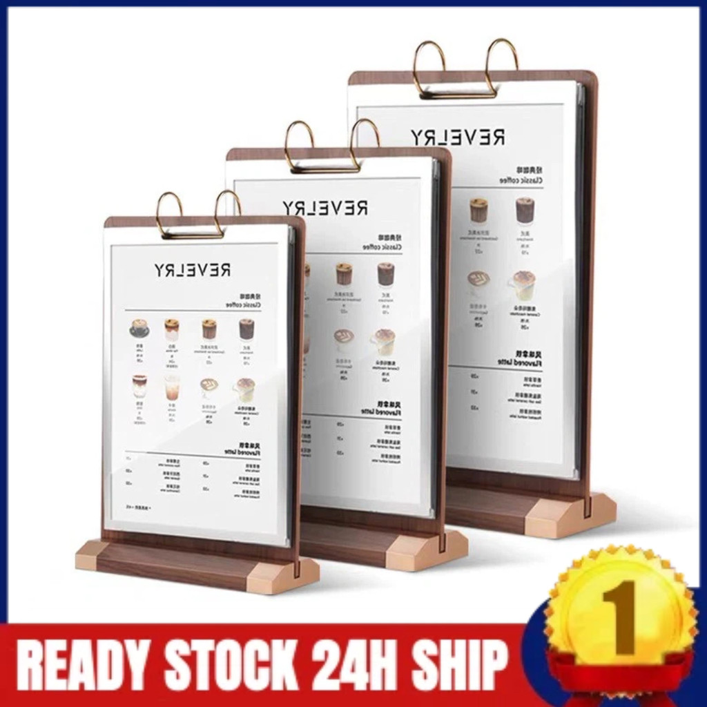 Walnut Flip Table Card PVC Menu Binder Display Stand A4 A5 A6 Wooden ...
