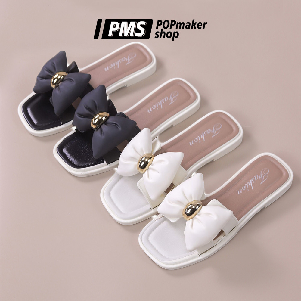 POPmaker shop Sandal Wanita YU83 - Sandal Jelly Flat Shoes dengan Pita Polos & Motif Kekinian untuk Cewek, Desain Simpel, Nyaman untuk Kegiatan Sehari-hari COD