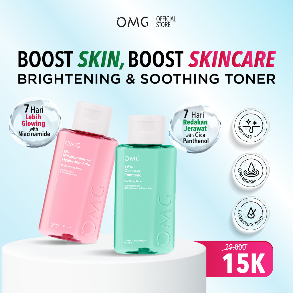 OMG Oh My Glow Brightening & Soothing Toner Niacinamide Hyaluronic & CicaBoost Panthenol / Merah Jingga Official - Gambar 2