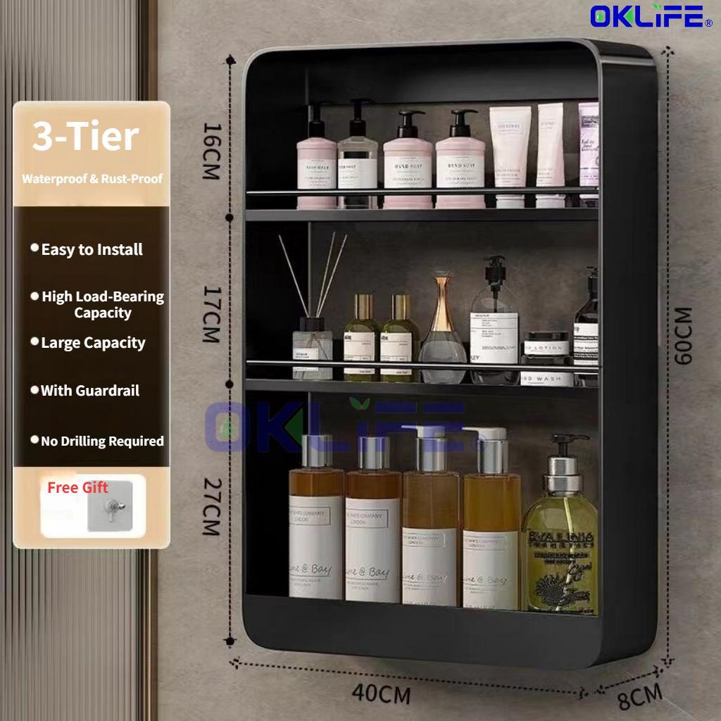 Large Capacity Bathroom Wall Shelf Punch Free Shower Organizer Rack Wall Mounted Toiletries Organizer view 11
