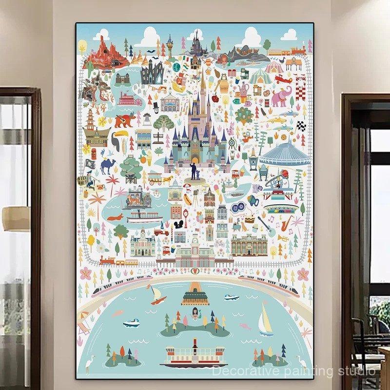 Disney Magic Kingdom Cartoon Canvas Painting Disneyland Abstract Map ...
