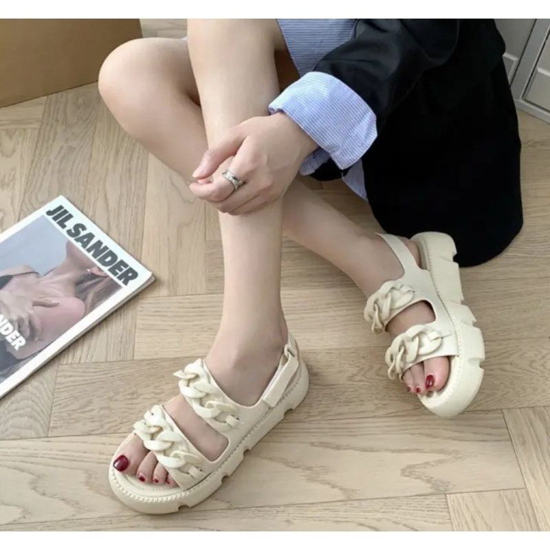 POPmaker shop Sandal Wanita SP55 - Sandal Karet Jelly Wedges Platform dengan Tali Double Strap Tebal Motif, Sandal Gunung untuk Outdoor, Desain Trendy dan Nyaman COD - Gambar 3