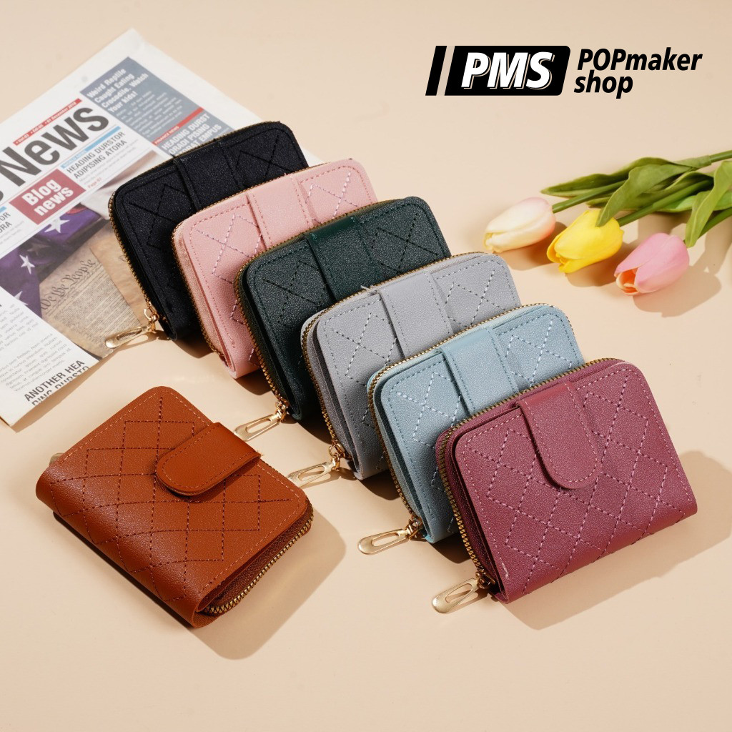 POPmaker shop Dompet Lipat Wanita Model Kotak A87 / Dompet Kartu Multifungsi​ - Dompet dengan Bahan Premium yang Elegan dan Praktis COD