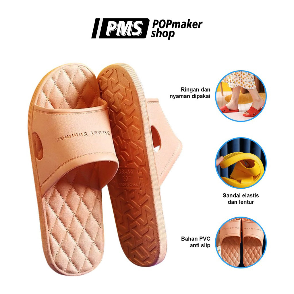POPmaker shop Sandal Slop Wanita SP06 - Sandal Karet Polos dengan Desain Korean Style, Flat Minimalis, Nyaman & Empuk untuk Daily Use dan Sepatu Rumah COD