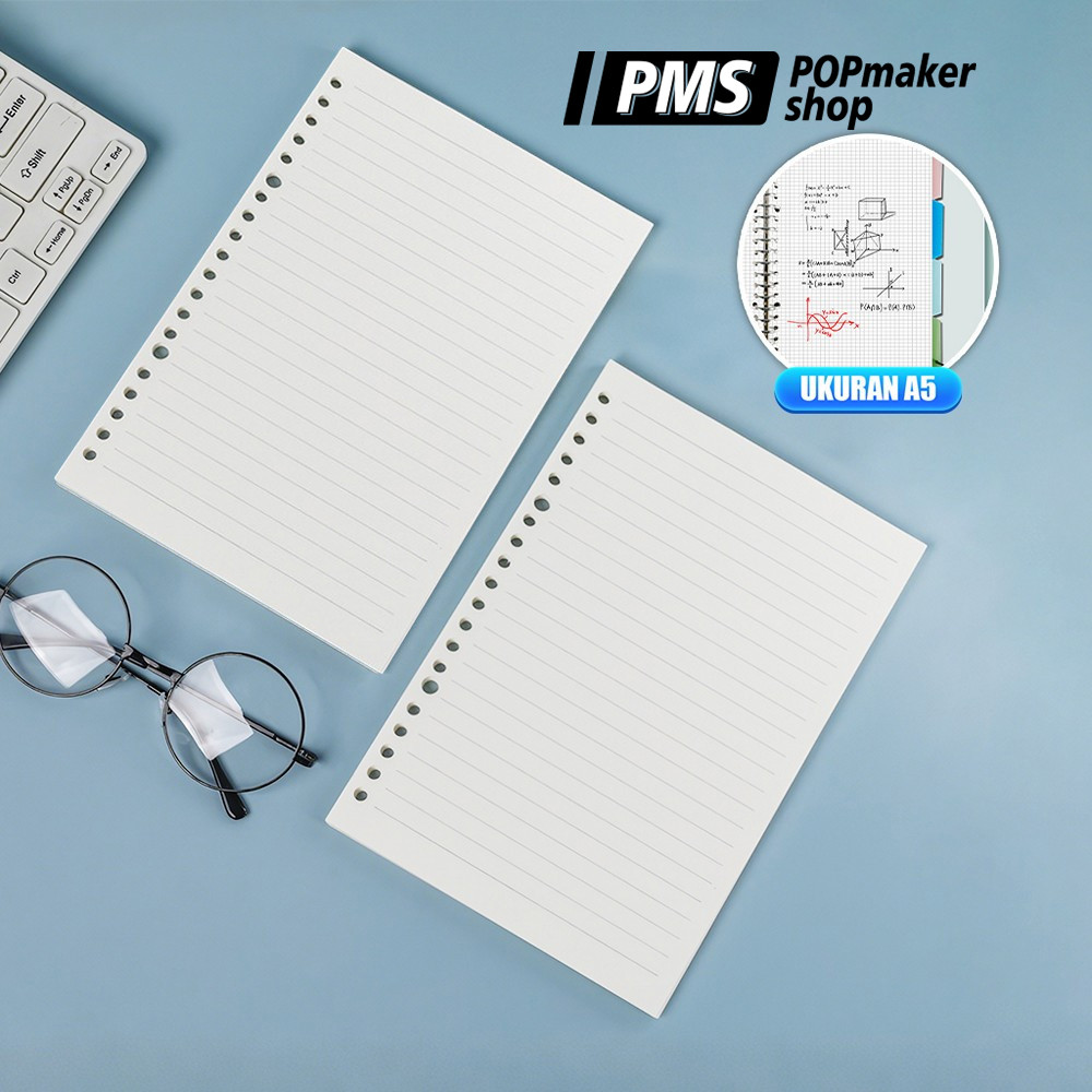 POPmaker shop Kertas Binder H1053 - Refil Kertas Binder A5 Isi 60 Lembar, Notebook/Diary Jilid Spiral dengan Clear Garis 20 Lubang, Binder Kertas Isi Ulang Tebal dan Halus untuk Alat Tulis & Planner COD
