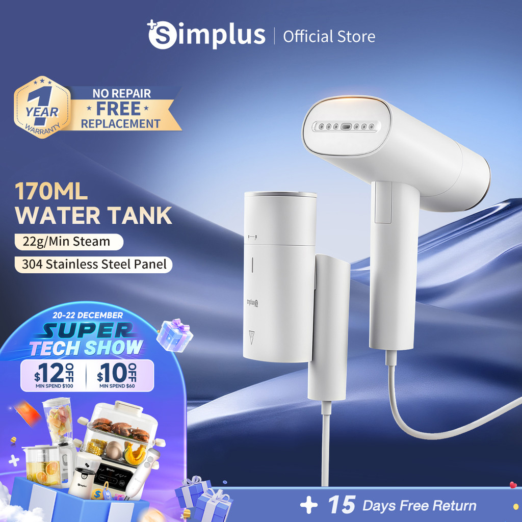 Simplus Garment Steamer丨1200W Power丨 22g/min Steam Output丨170ml Water ...