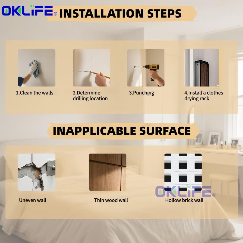 Wall-Mounted Telescopic Foldable Clothes Drying Rack view 8