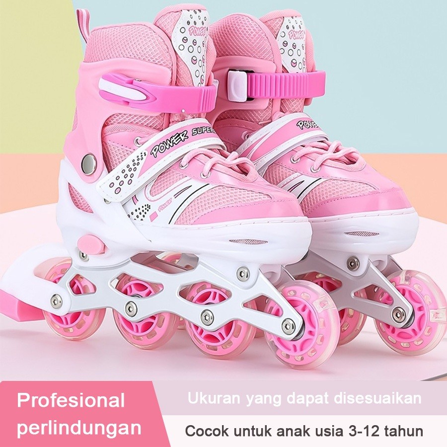 MATOUGUI sepatu roda anak/sepatu roda Oxelo/Sepatu es anak-anak model terbaru 2026 dengan lampu LED, lampu kedip/tidak licin/anti goyang/lnline skate/star/ukuran dapat disesuaikan/pu/gaya bajaj/mode skateboard - Gambar 4