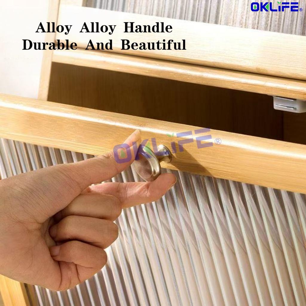 Natural Bamboo Countertop Cabinet Fluted Glass Door Kitchen Spice Rack Organizer for Home alternate view