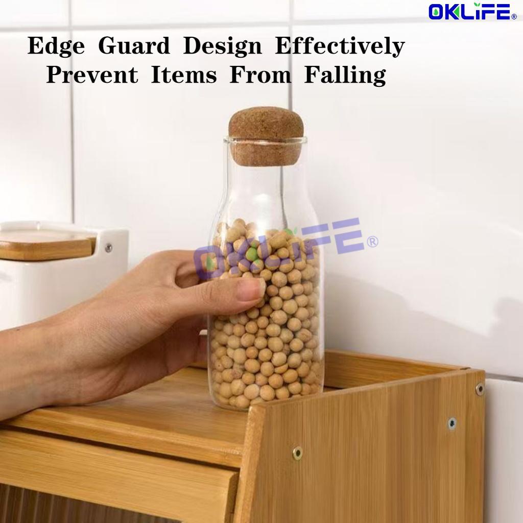 Natural Bamboo Countertop Cabinet Fluted Glass Door Kitchen Spice Rack Organizer for Home view 8