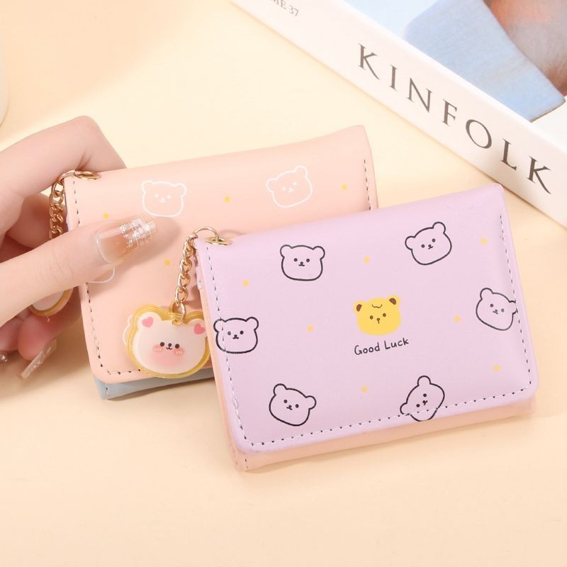 POPmaker shop Dompet Mini Beruang 882 / Dompet Kartu Wanita Lipat​ - Dompet dengan Liontin Beruang dan Card Holder yang Lucu COD - Gambar 2
