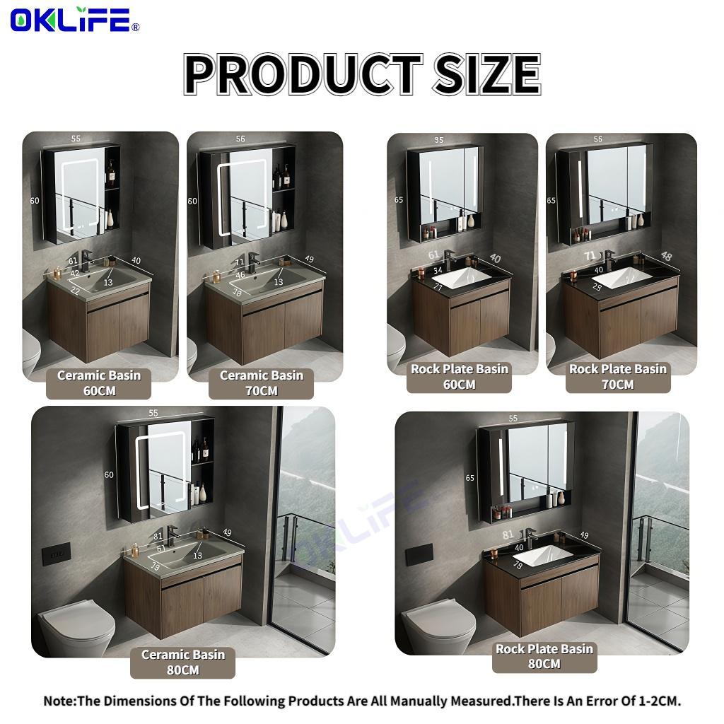Nordic walnut bathroom cabinet with ceramic washbasin small apartment bathroom vanity combo view 9