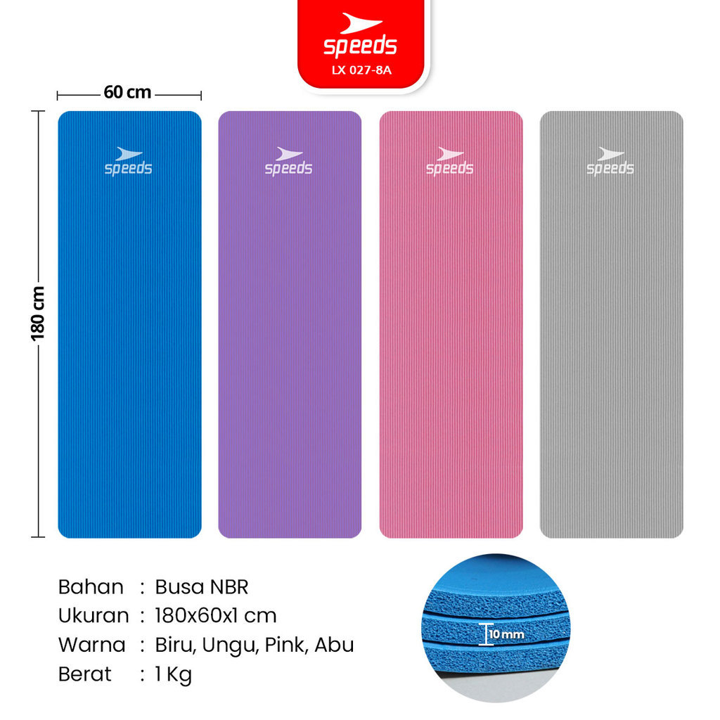 SPEEDS Matras Yoga NBR 10mm Alas Yoga Mat Alas Olahraga Pilates Karpet Spons Gym Berstandar SNI Premium 027-8A - Gambar 2