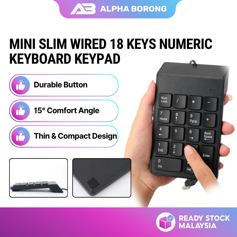 Alpha Borong USB Number Pad Numpad Numeric Keypad 18 Keys Wired ...