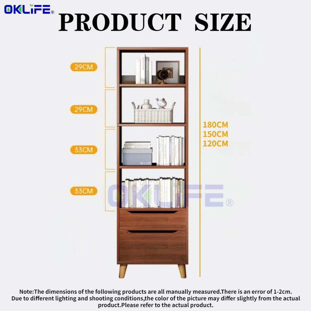 Tall Narrow Bookshelf with Drawers Wooden Storage Cabinet Open Shelf Unit for Bedroom Living Room view 9