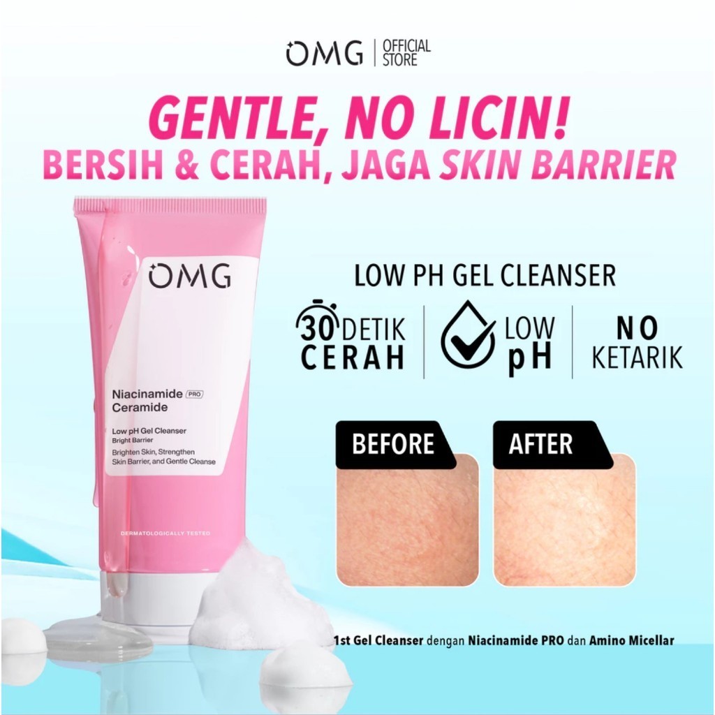 OMG OH MY GLOW Low pH Gel Cleanser Niacinamide Ceramide & Salicylic Acid Cica 70 ml / Merah Jingga Official - Gambar 4