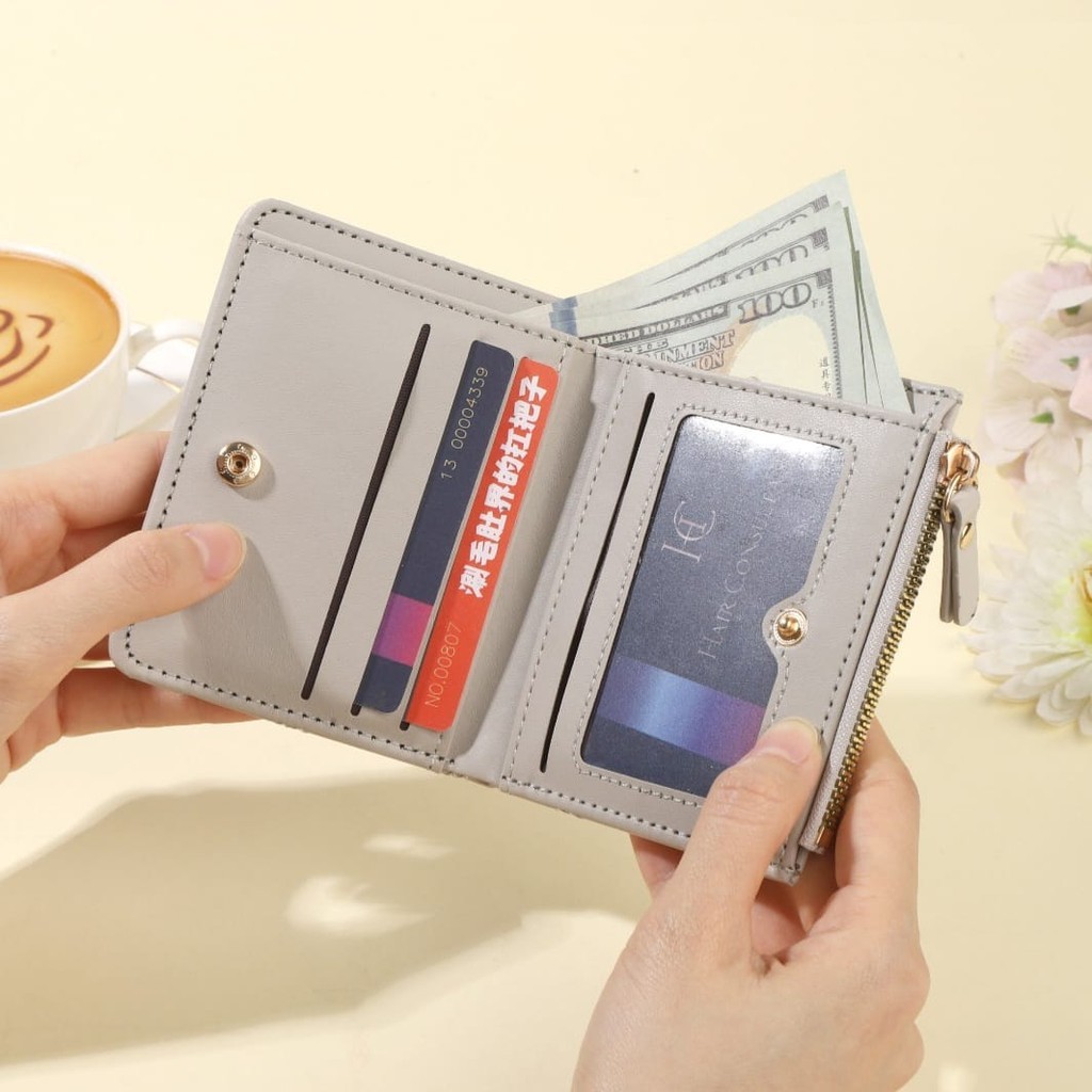 POPmaker shop Dompet Lipat Kulit Wanita AC05 - Dompet Mini / Wallet Kartu Wanita, Banyak Slot & Organizer Sederhana, Tahan Lama dan Elegan untuk Sehari-hari COD - Gambar 3
