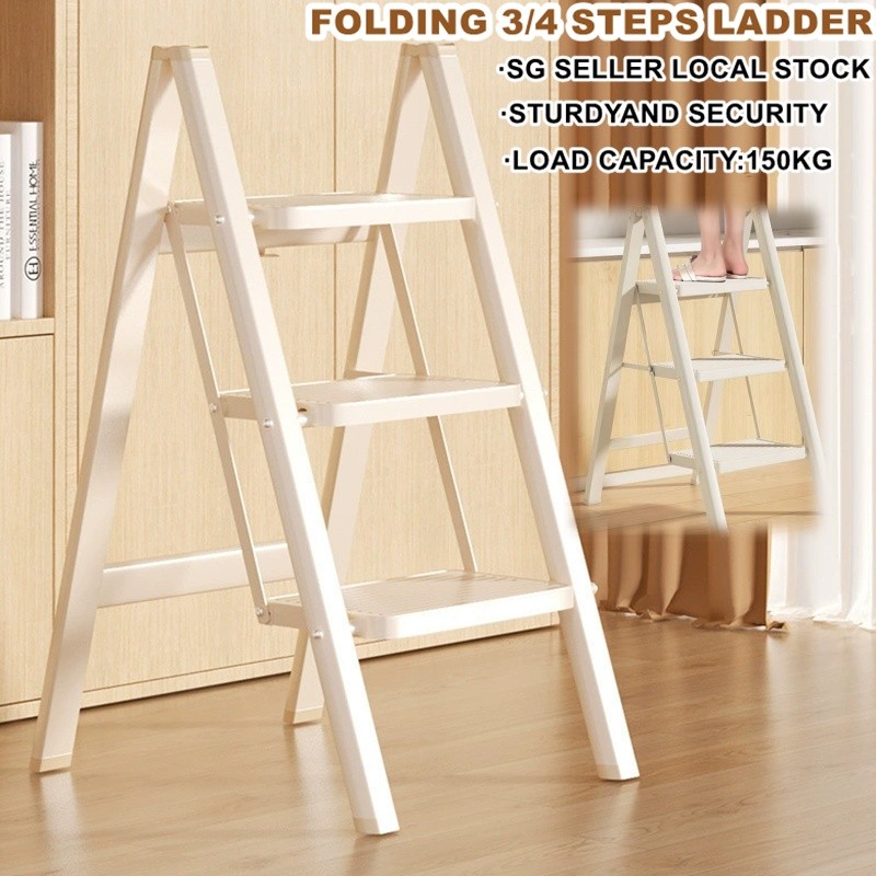 【SG Stock】Ladder Foldable And Thickened White With Enlarged Steps ...