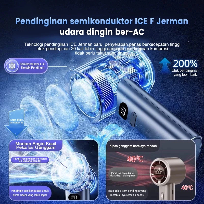 Kipas Mini Portable Strong Wind 120 Gear Speed Tampilan Digital LED untuk Olahraga Luar Ruangan - Gambar 3