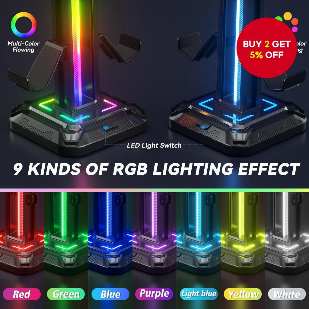 Trendy New RGB Headset Stand with 9 Light Modes and Controller Holder ...