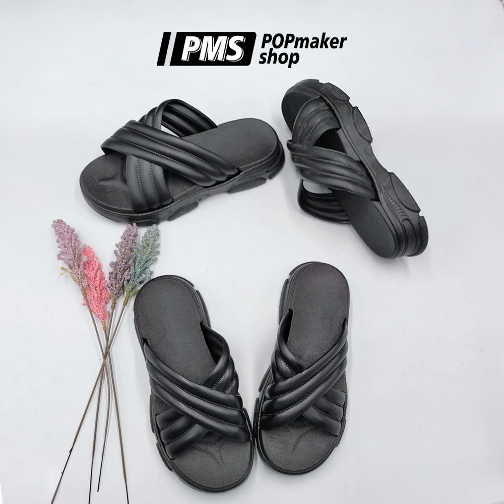POPmaker shop Sandal Karet Wanita YU10 - Sendal Wedges Model Tali Silang, Empuk & Simple, Desain Minimalis, Ringan & Nyaman untuk Daily Use COD