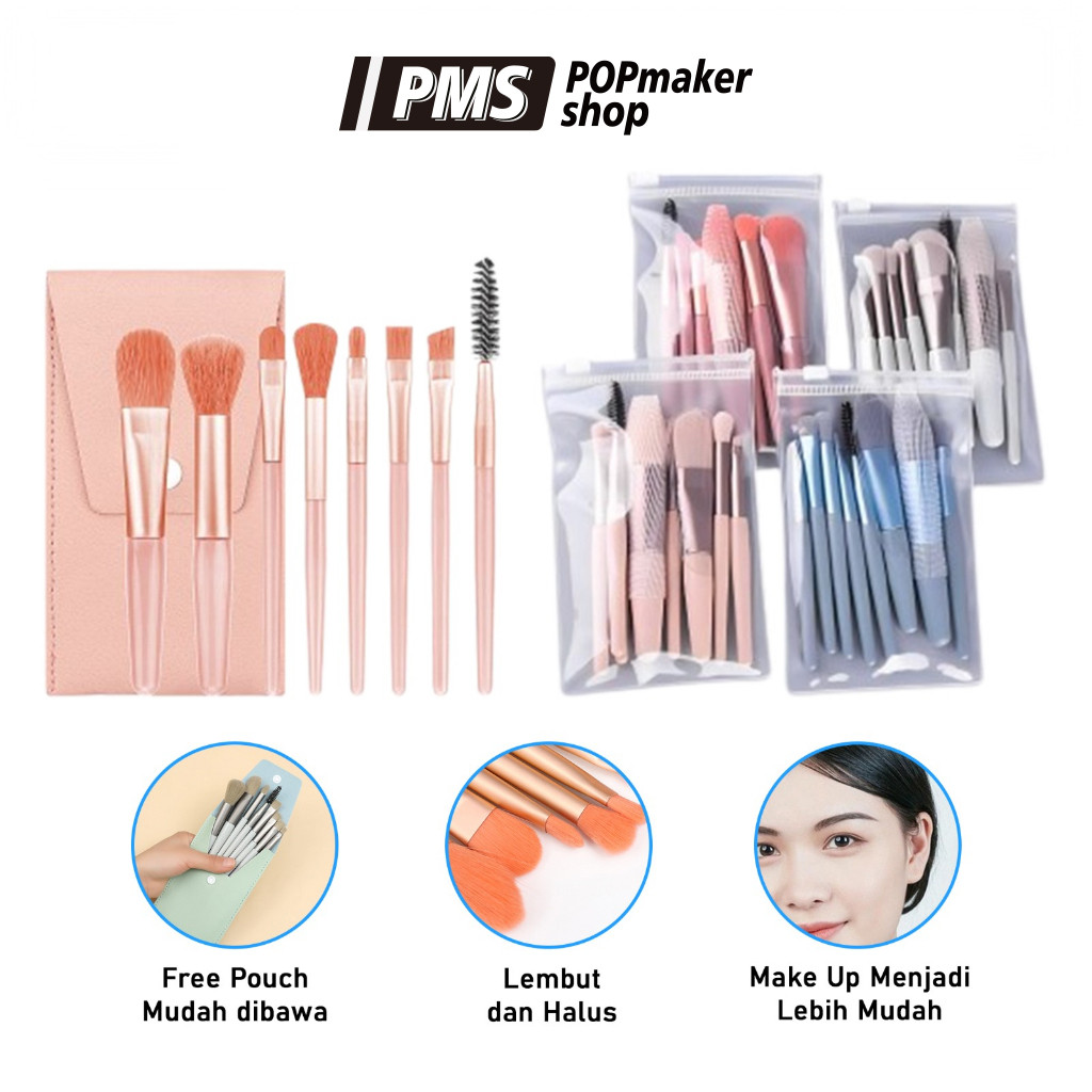 POPmaker Set Kuas Make Up 8pcs Travel Pouch
