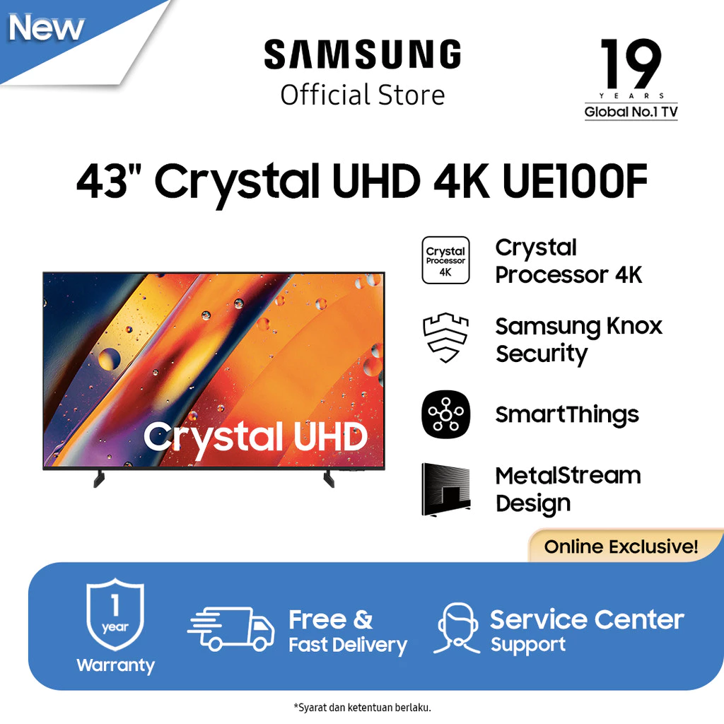 Samsung 43" Crystal UHD 4K UE100F 4K Smart TV