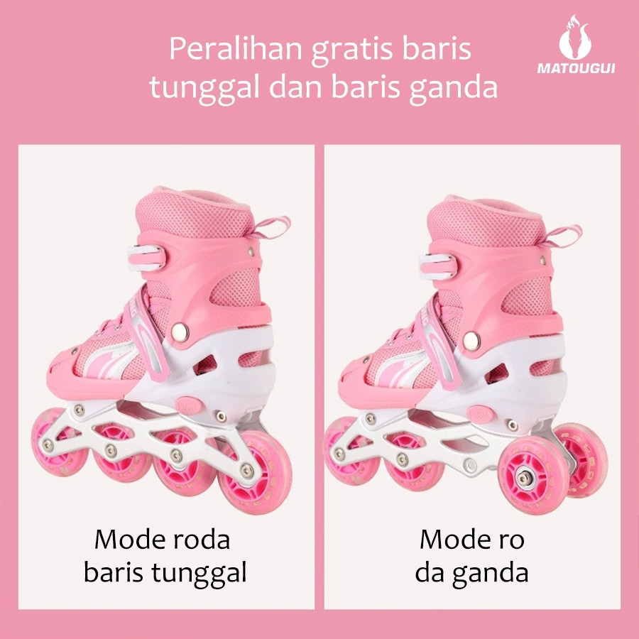 Matougui sepatu roda Oxelo/Sepatu es terbaru untuk anak perempuan tahun 2026, dilengkapi dengan lampu LED,/tidak licin/anti goyang/lnline skate/star/ukuran dapat disesuaikan/pu/gaya bajaj/mode skateboard - Gambar 2