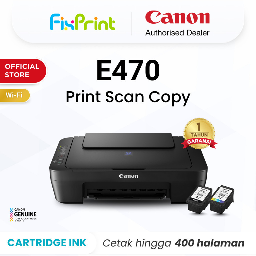 FixPrint Printer E470 Black / Green Wifi Canon Series - Inkjet Wireless All In One Print Scan Copy - Garansi 1 Tahun - Pengganti 2875 2876
