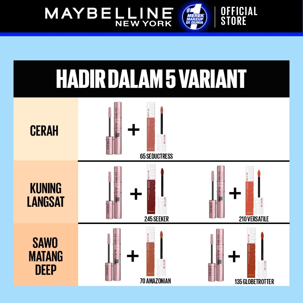 MAYBELLINE OFFICIAL Long Lasting Duo - Sky High Mascara + Superstay Matte Ink / Paket Mascara Lipstick Tahan Lama Waterproof Transferproof Maskara Lipstik - Gambar 3